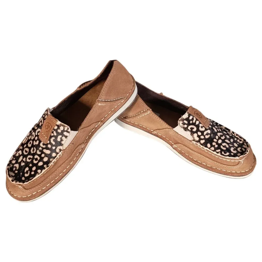 Ariat Loafers Cheetah Print Cruiser Shoes Moc Toe Dyed Cow Womens 7 B Brown